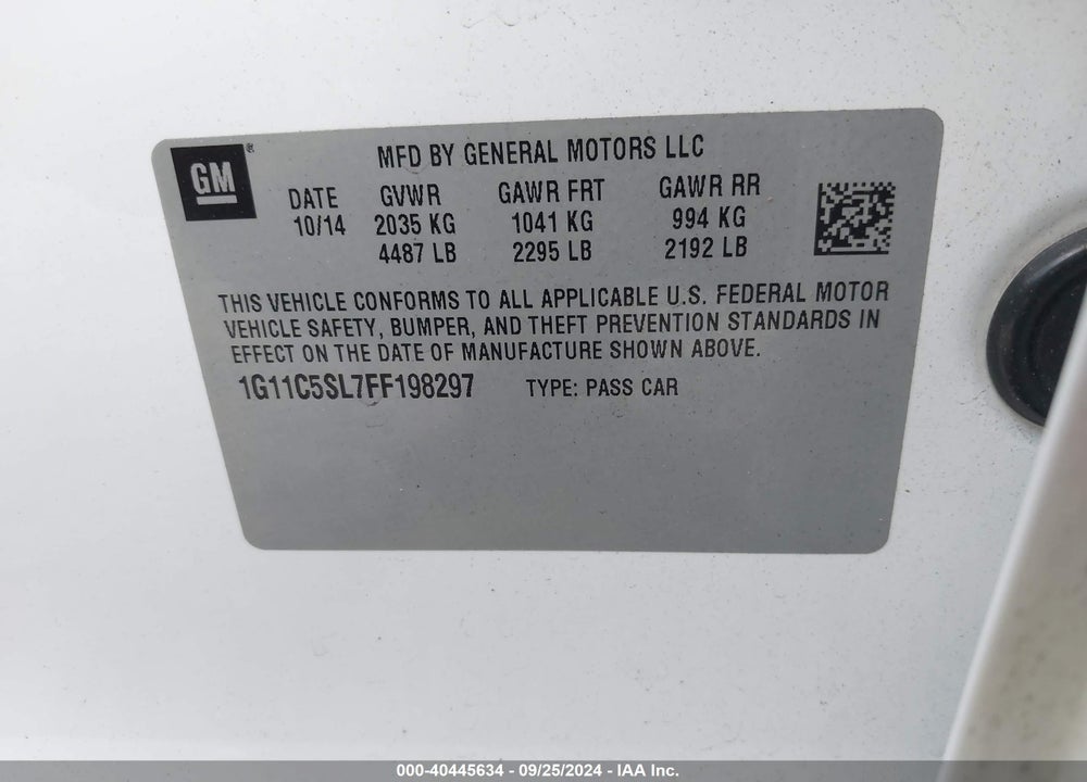 2015 CHEVROLET MALIBU 1LT VIN: 1G11C5SL7FF198297