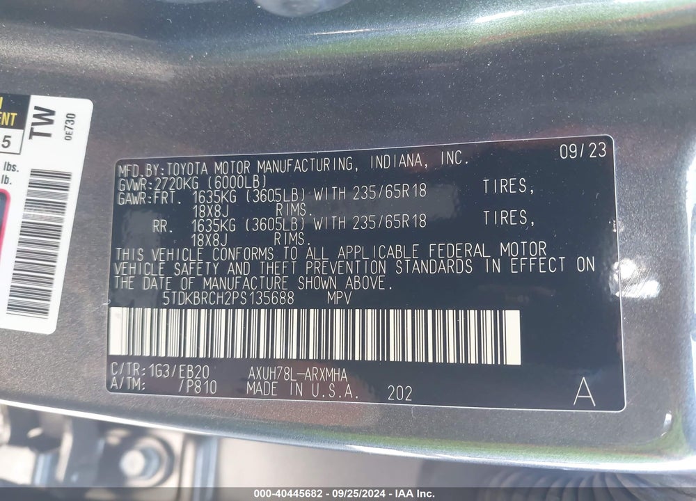 2023 TOYOTA HIGHLANDER HYBRID XLE VIN: 5TDKBRCH2PS135688