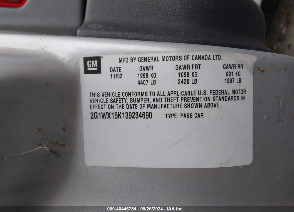 2003 CHEVROLET MONTE CARLO SS VIN: 2G1WX15K139234690