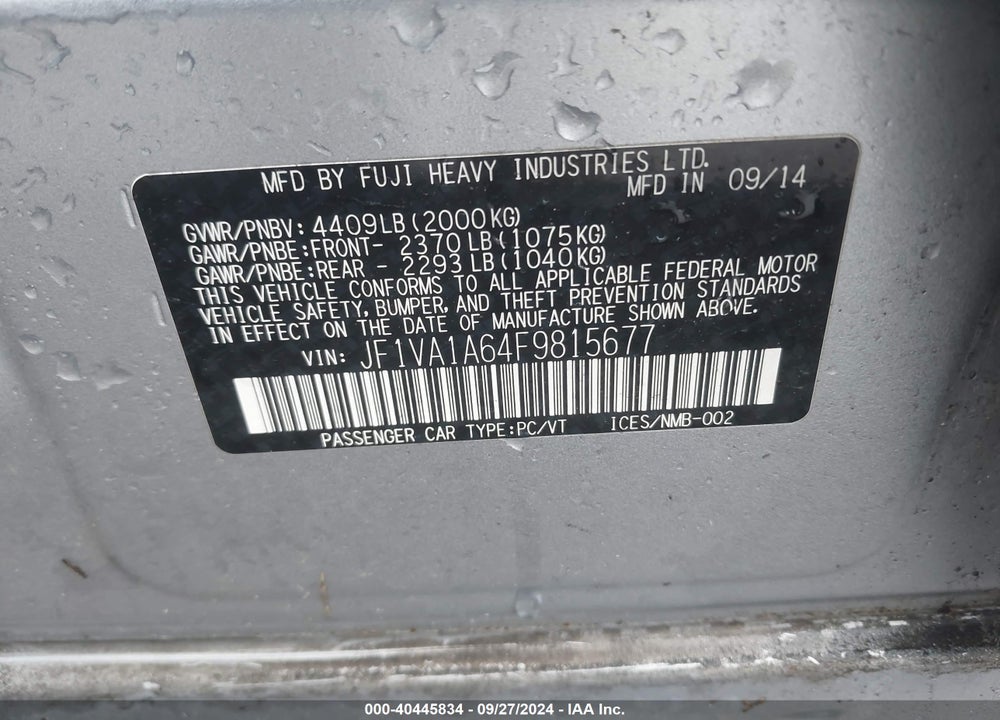 2015 SUBARU WRX VIN: JF1VA1A64F9815677