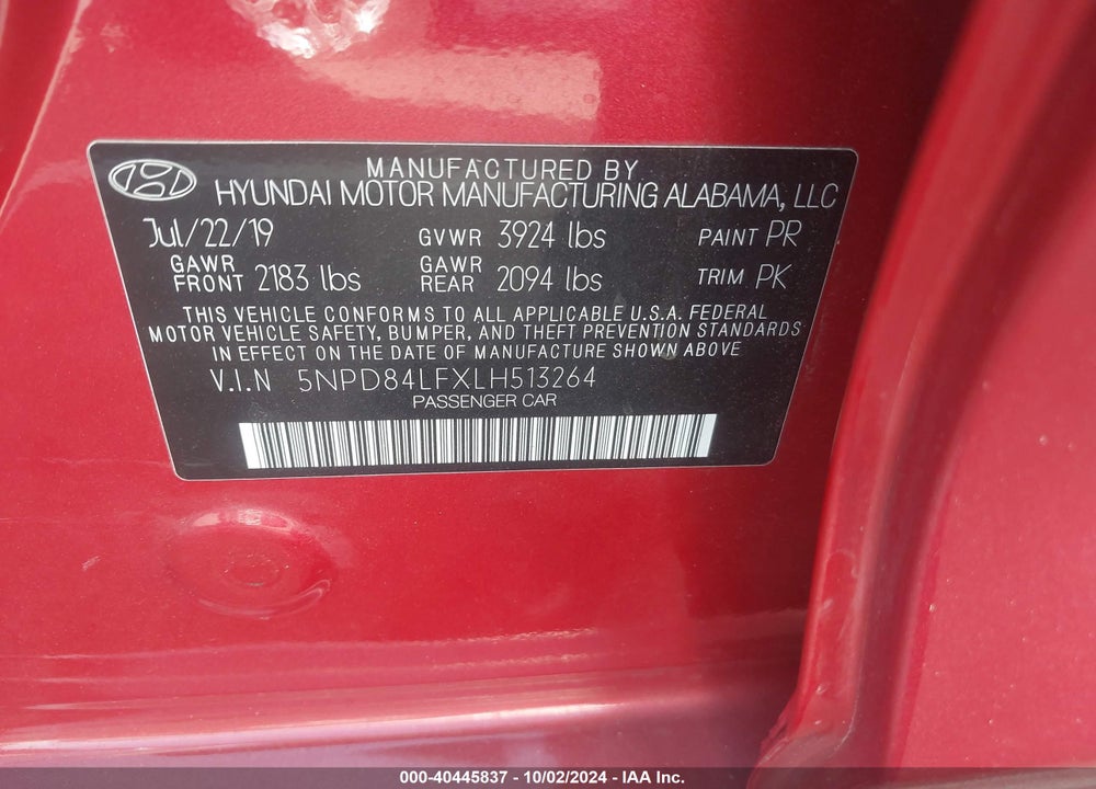 2020 HYUNDAI ELANTRA SEL VIN: 5NPD84LFXLH513264