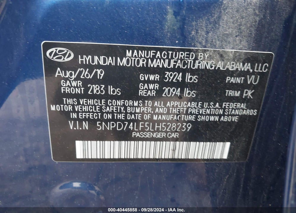 2020 HYUNDAI ELANTRA SE VIN: 5NPD74LF5LH528239