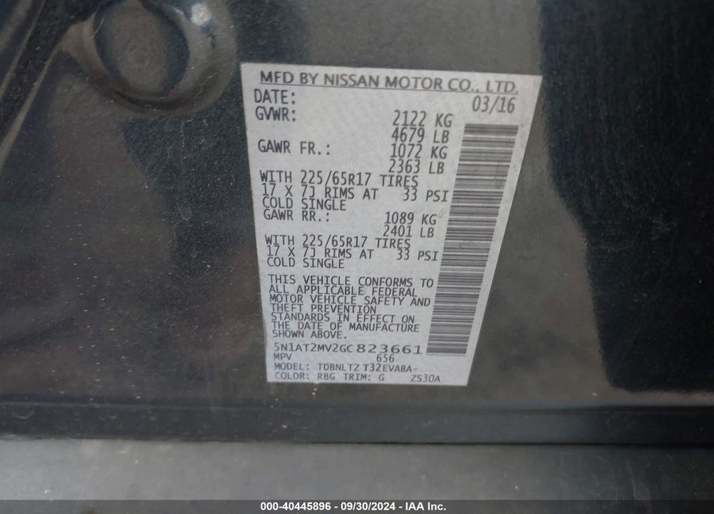 2016 NISSAN ROGUE SV VIN: 5N1AT2MV2GC823661