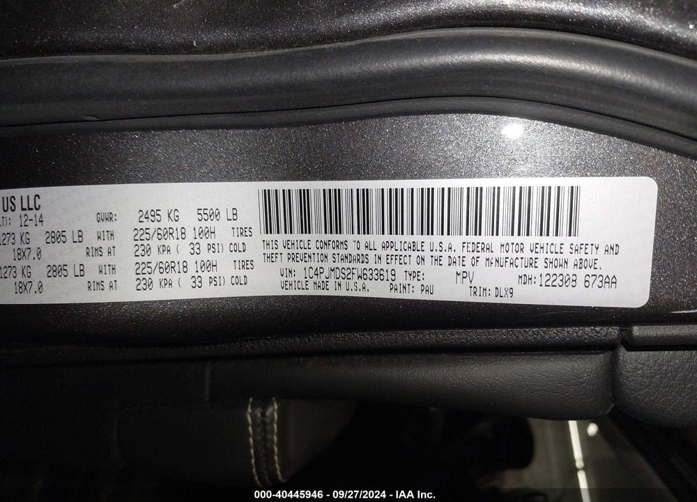 2015 JEEP CHEROKEE LIMITED VIN: 1C4PJMDS2FW633619