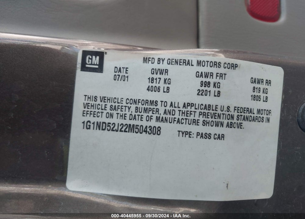 2002 CHEVROLET MALIBU VIN: 1G1ND52J22M504308
