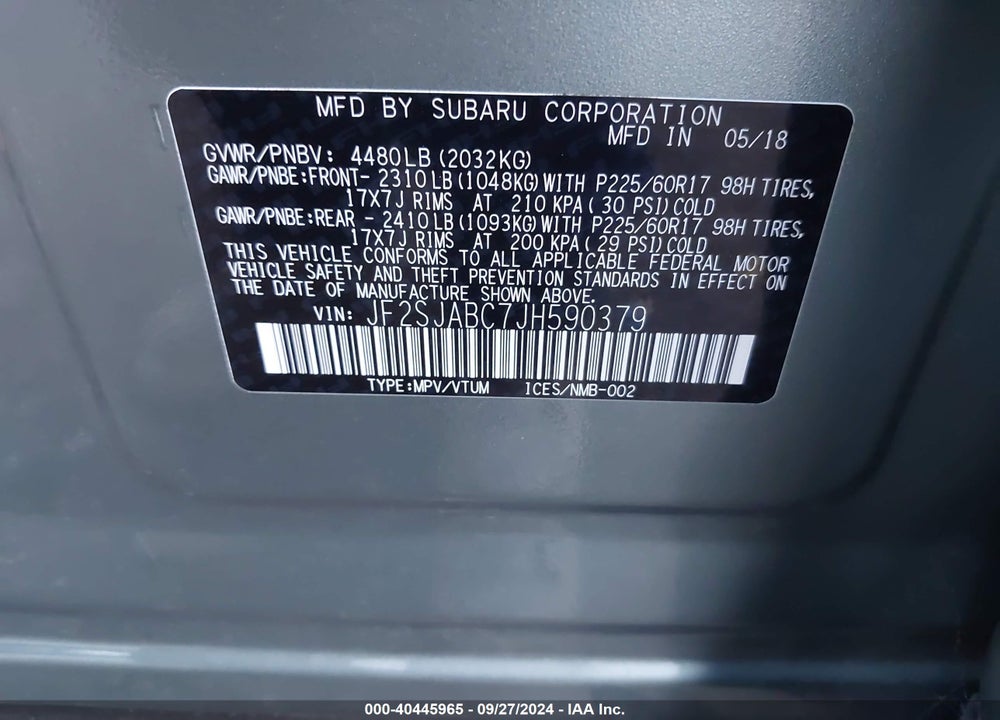 2018 SUBARU FORESTER 2.5I VIN: JF2SJABC7JH590379