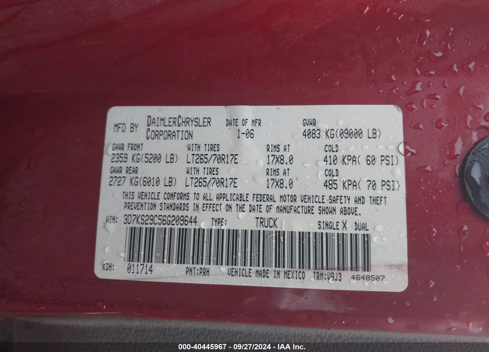 2006 DODGE RAM 2500 SLT VIN: 3D7KS29C56G209644