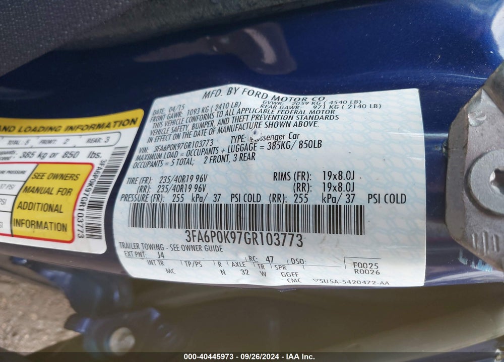2016 FORD FUSION TITANIUM VIN: 3FA6P0K97GR103773