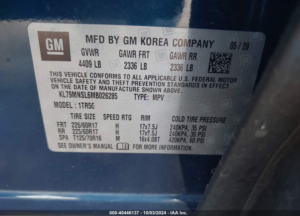 2021 CHEVROLET TRAILBLAZER VIN: KL79MNSL6MB026285