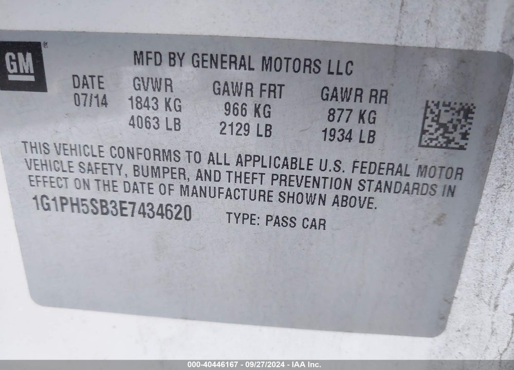 2014 CHEVROLET CRUZE ECO AUTO VIN: 1G1PH5SB3E7434620