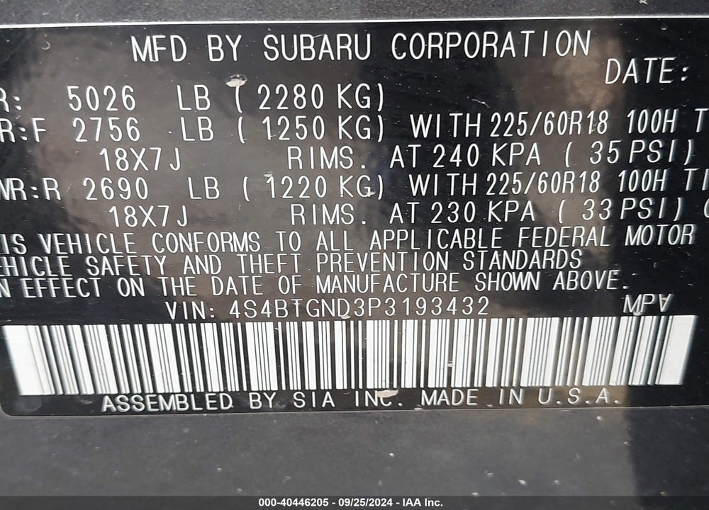 2023 SUBARU OUTBACK LIMITED XT VIN: 4S4BTGND3P3193432