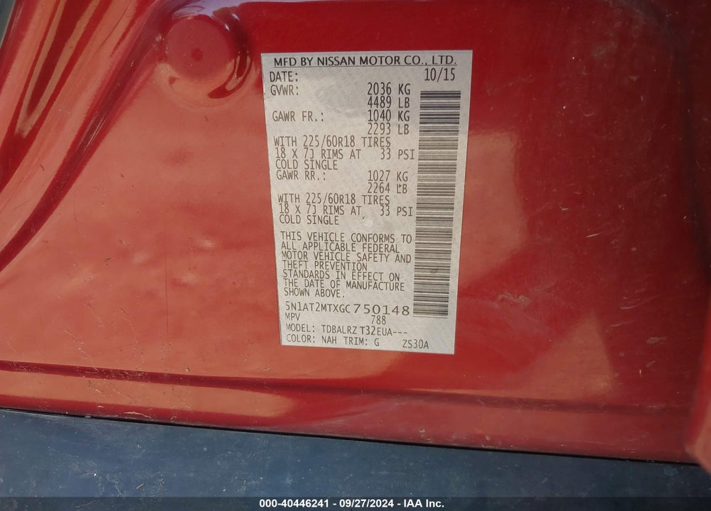 2016 NISSAN ROGUE SL VIN: 5N1AT2MTXGC750148