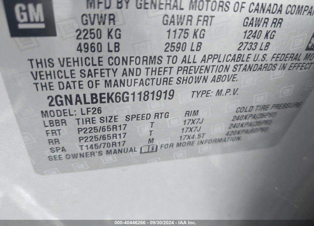 2016 CHEVROLET EQUINOX LS VIN: 2GNALBEK6G1181919