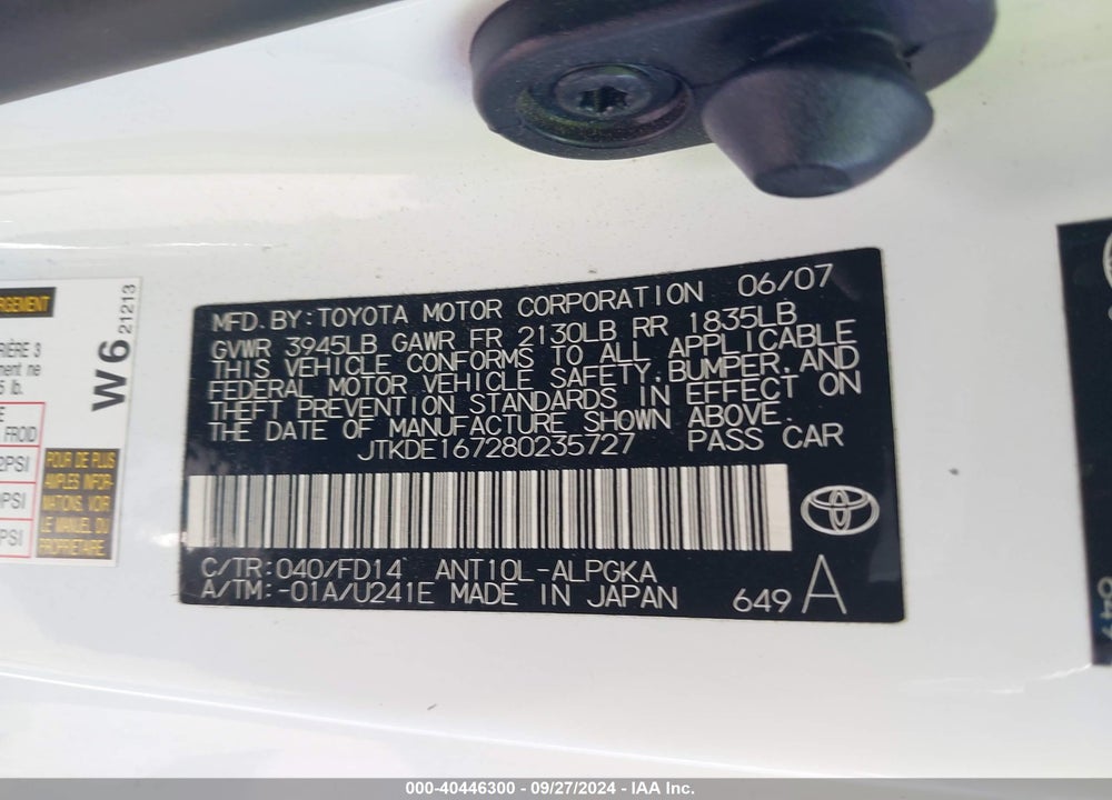 2008 SCION TC VIN: JTKDE167280235727