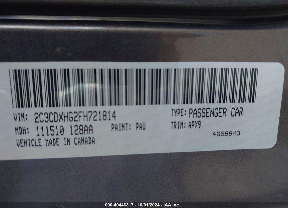2015 DODGE CHARGER SXT VIN: 2C3CDXHG2FH721814