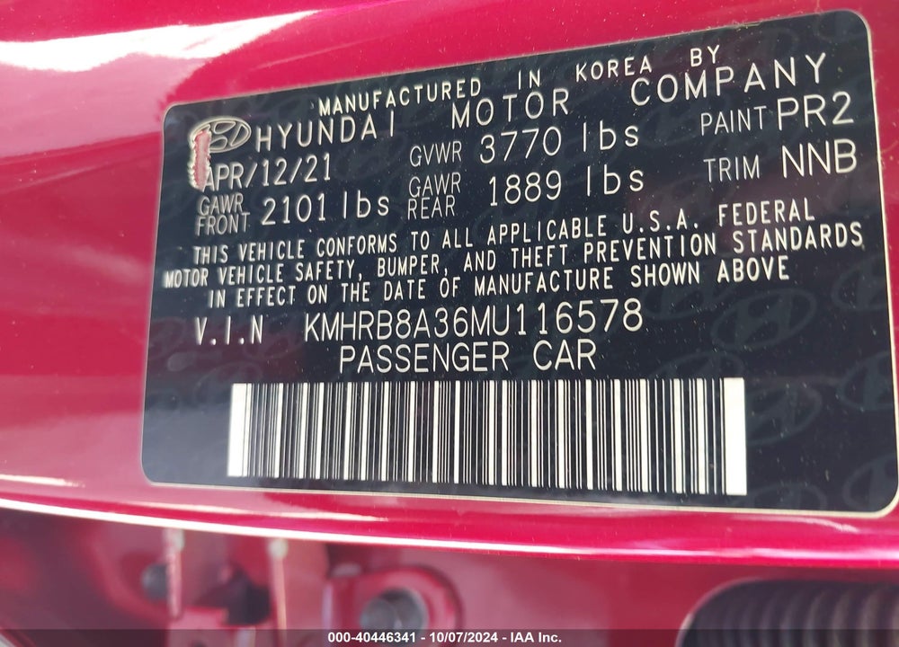 2021 HYUNDAI VENUE SE VIN: KMHRB8A36MU116578