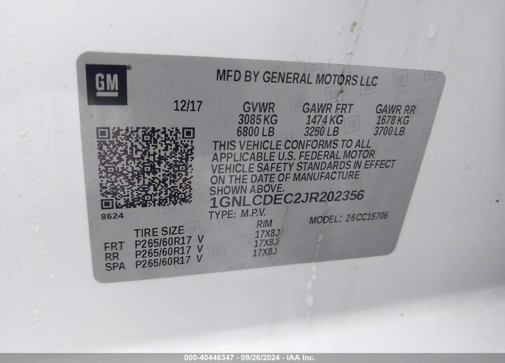 2018 CHEVROLET TAHOE COMMERCIAL FLEET VIN: 1GNLCDEC2JR202356