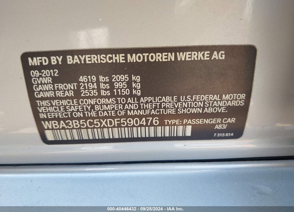 2013 BMW 328I XDRIVE VIN: WBA3B5C5XDF590476