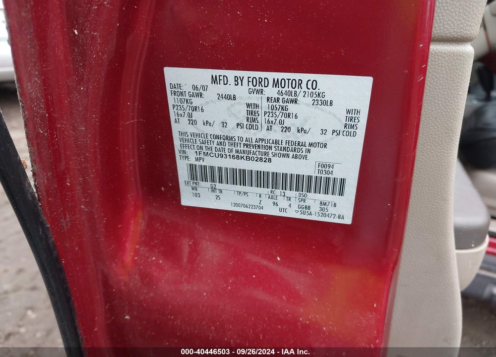 2008 FORD ESCAPE XLT VIN: 1FMCU93168KB02828