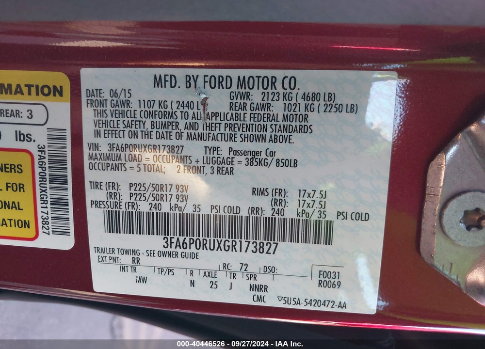 2016 FORD FUSION HYBRID TITANIUM VIN: 3FA6P0RUXGR173827