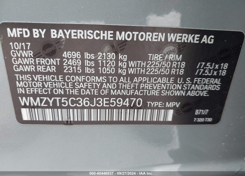 2018 MINI COUNTRYMAN COOPER S VIN: WMZYT5C36J3E59470