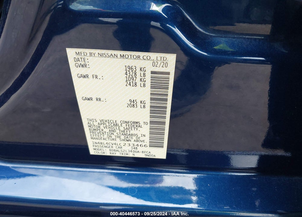 2020 NISSAN ALTIMA VIN: 1N4BL4CV4LC233466