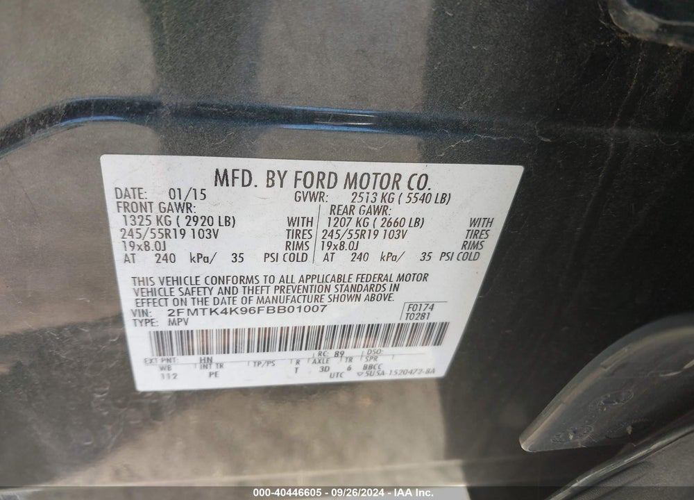 2015 FORD EDGE TITANIUM VIN: 2FMTK4K96FBB01007