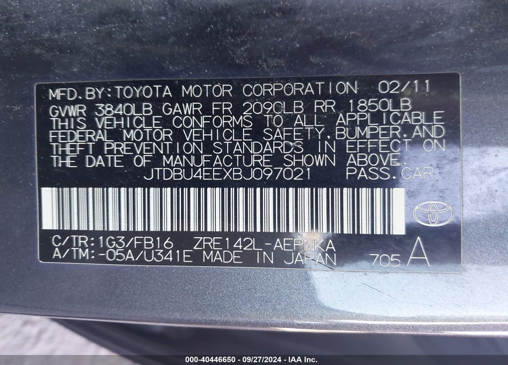 2011 TOYOTA COROLLA LE VIN: JTDBU4EEXBJ097021