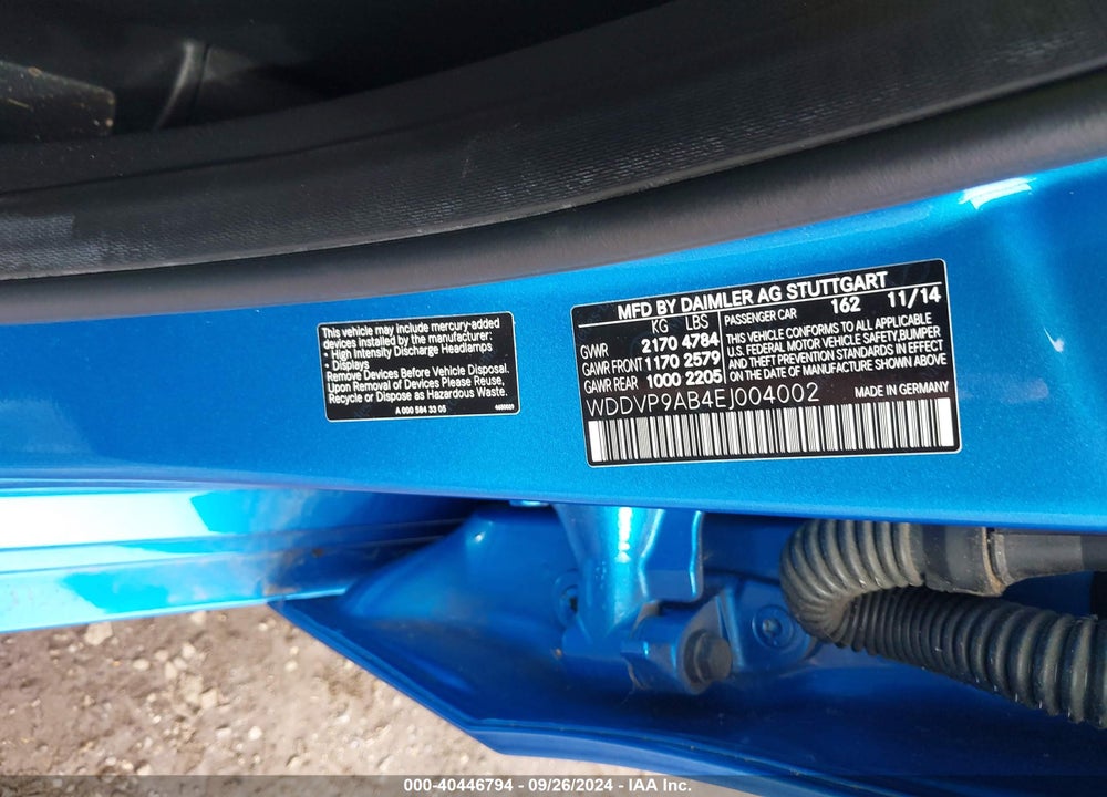 2014 MERCEDES-BENZ B-CLASS ELECTRIC DRIVE VIN: WDDVP9AB4EJ004002