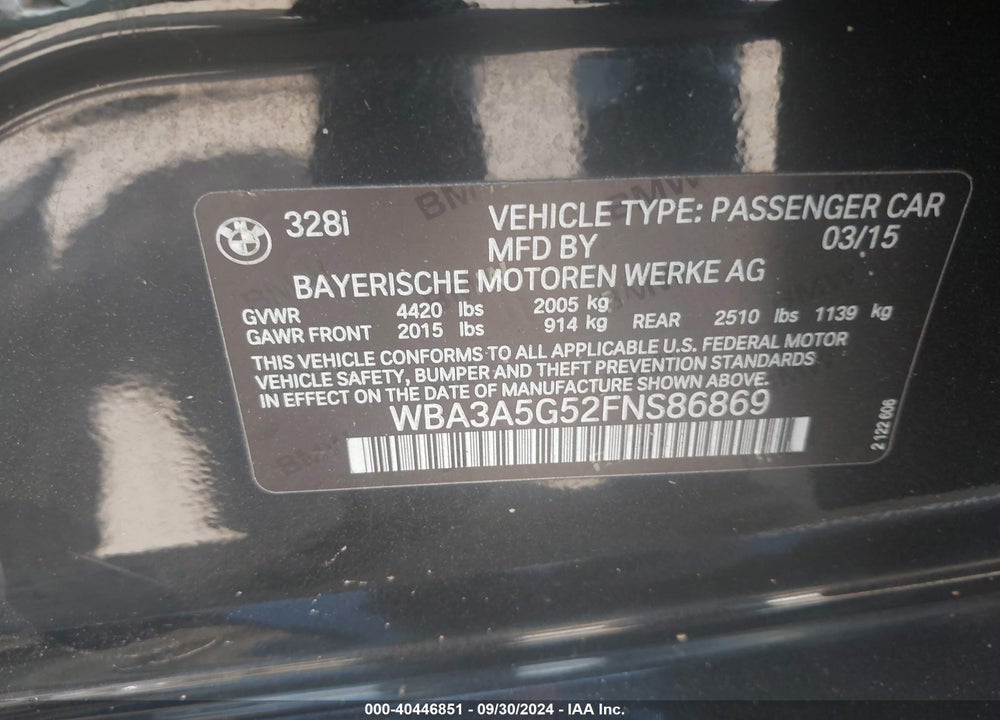 2015 BMW 328I VIN: WBA3A5G52FNS86869