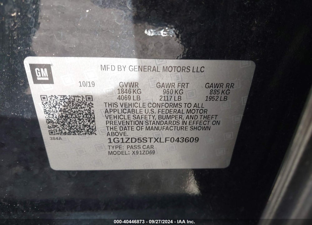 2020 CHEVROLET MALIBU FWD LT VIN: 1G1ZD5STXLF043609