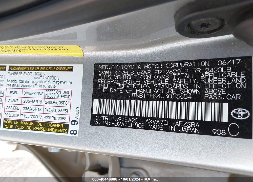 2018 TOYOTA CAMRY SE VIN: JTNB11HK4J3013654