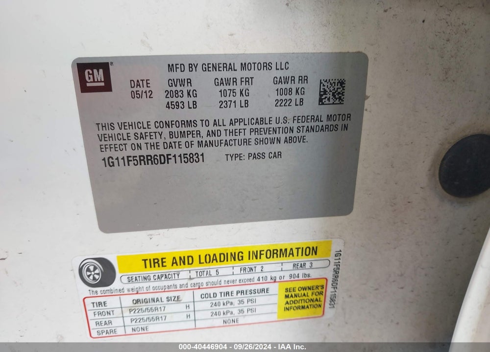 2013 CHEVROLET MALIBU ECO PREMIUM AUDIO VIN: 1G11F5RR6DF115831