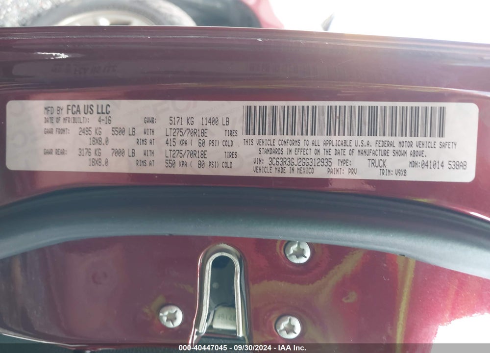 2016 RAM 3500 TRADESMAN VIN: 3C63R3GJ2GG312935