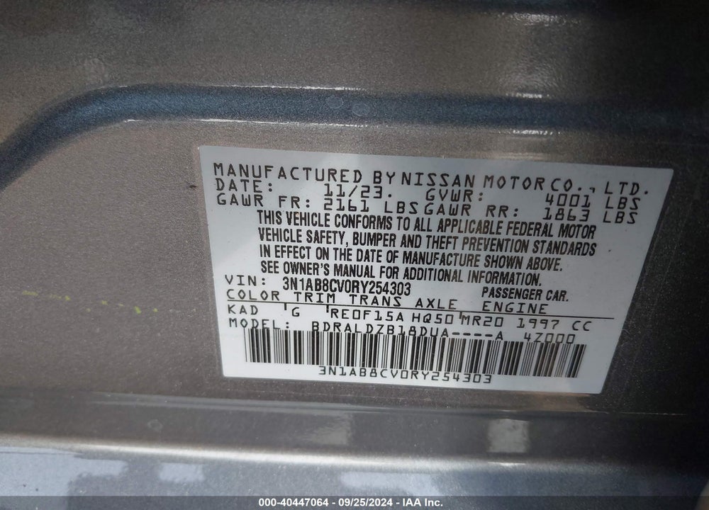 2024 NISSAN SENTRA SV XTRONIC CVT VIN: 3N1AB8CV0RY254303