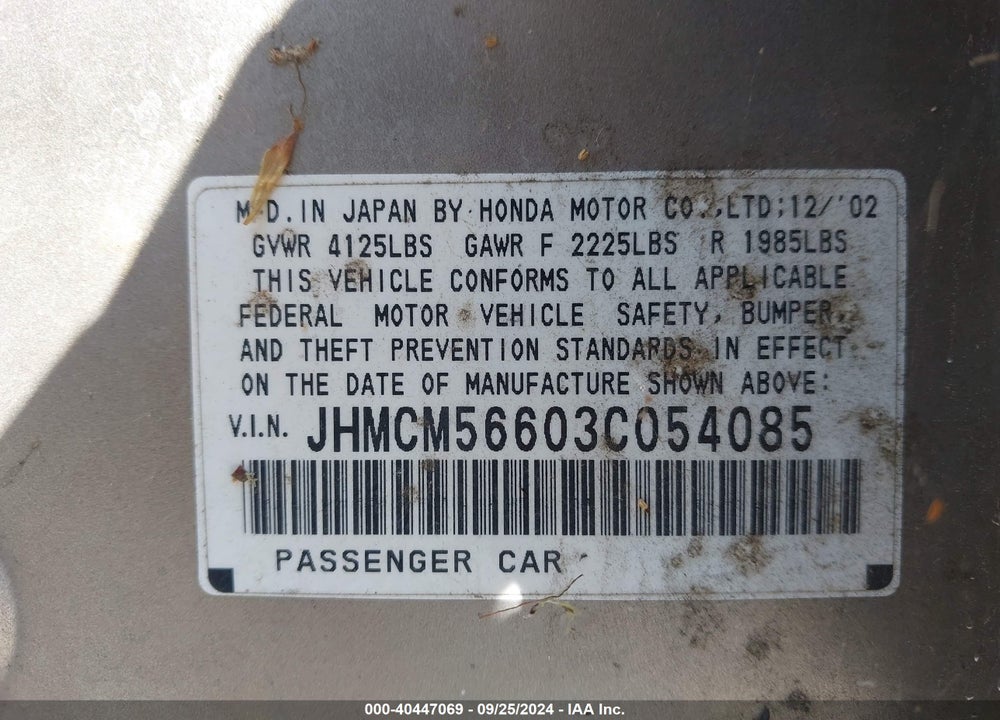 2003 HONDA ACCORD 2.4 EX VIN: JHMCM56603C054085