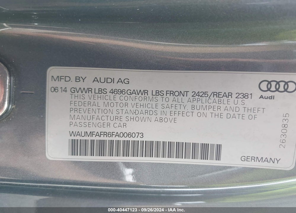 2015 AUDI A5 2.0T PREMIUM VIN: WAUMFAFR6FA006073