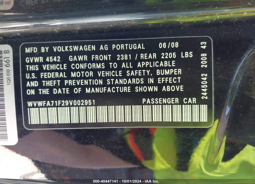 2009 VOLKSWAGEN EOS LUX VIN: WVWFA71F29V002951