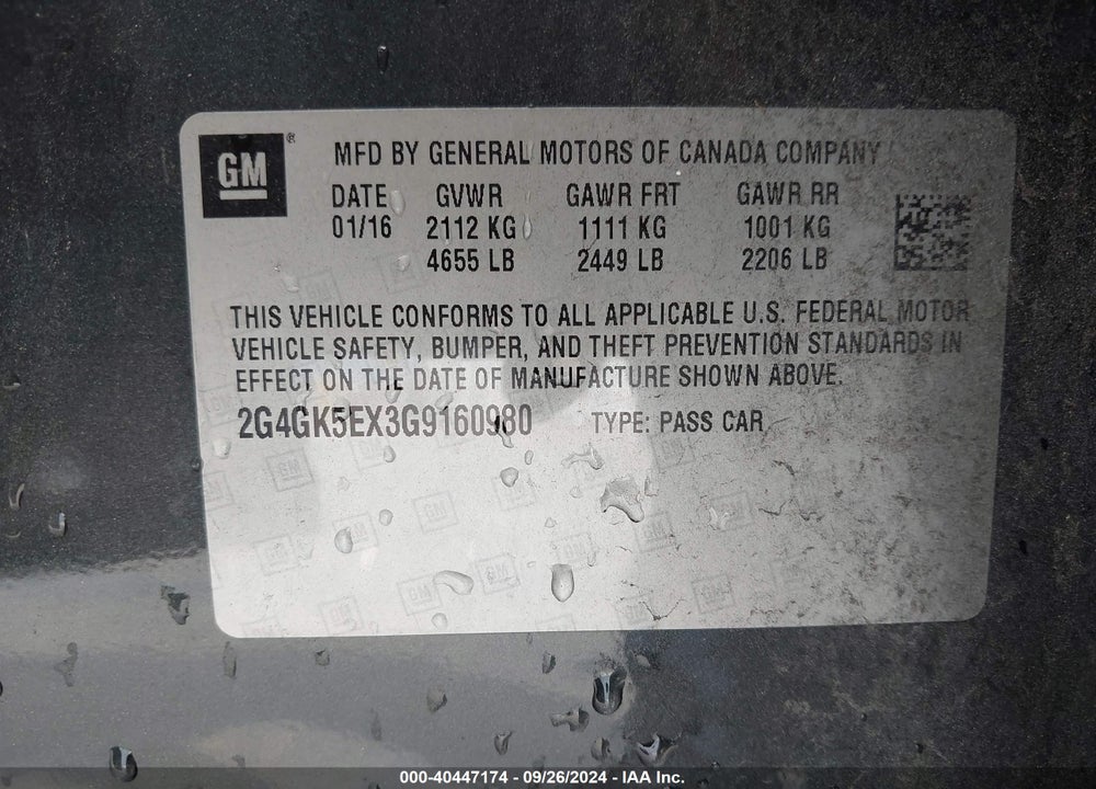 2016 REGAL BUICK  TURBO VIN: 2G4GK5EX3G9160980