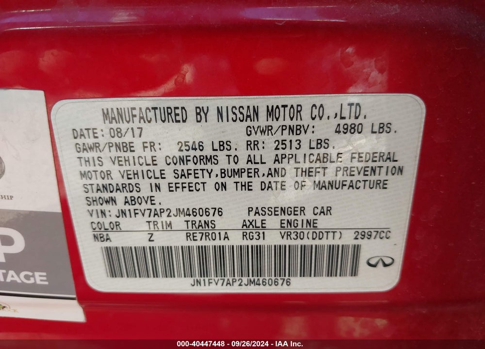 2018 INFINITI Q50 3.0T RED SPORT 400 VIN: JN1FV7AP2JM460676