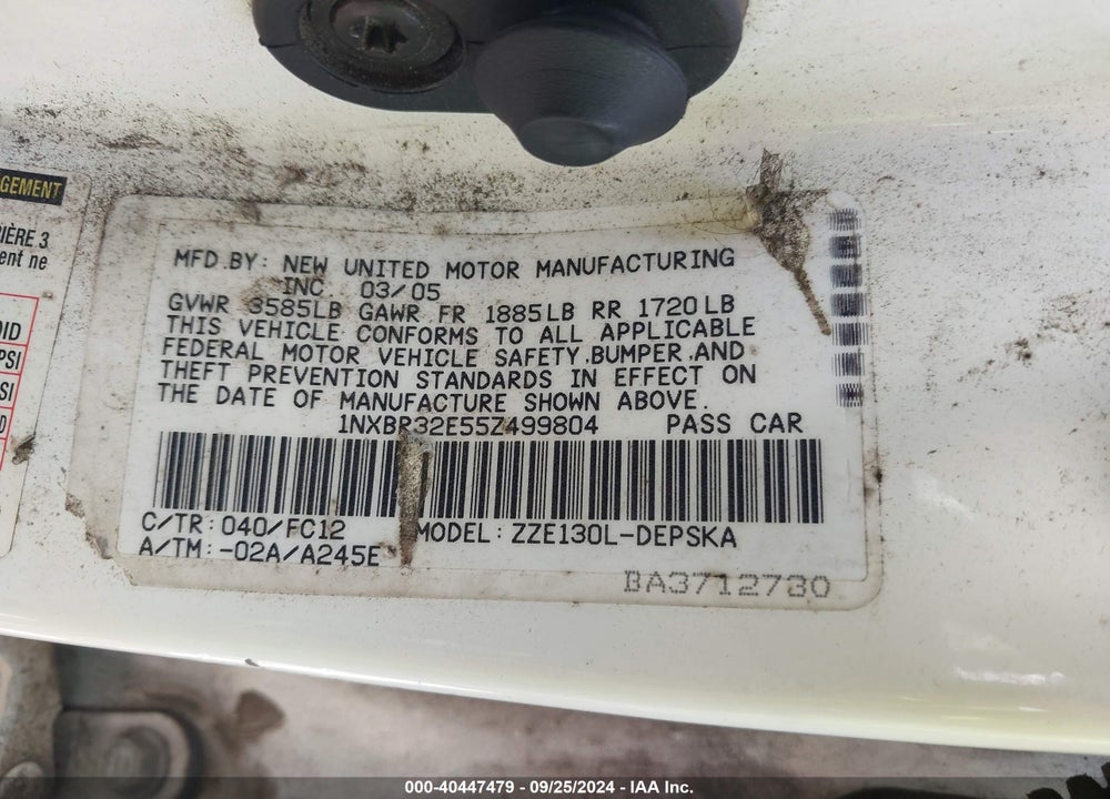 2005 TOYOTA COROLLA S VIN: 1NXBR32E55Z499804