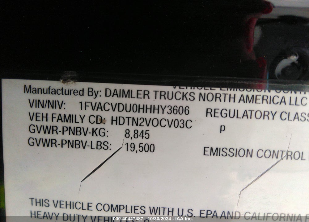 2017 FREIGHTLINER M2 106 VIN: 1FVACVDU0HHHY3606