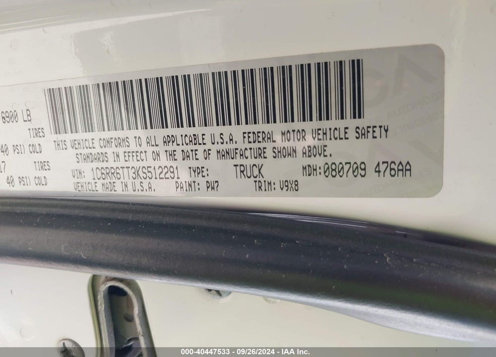 2019 RAM 1500 CLASSIC SLT VIN: 1C6RR6TT3KS512291