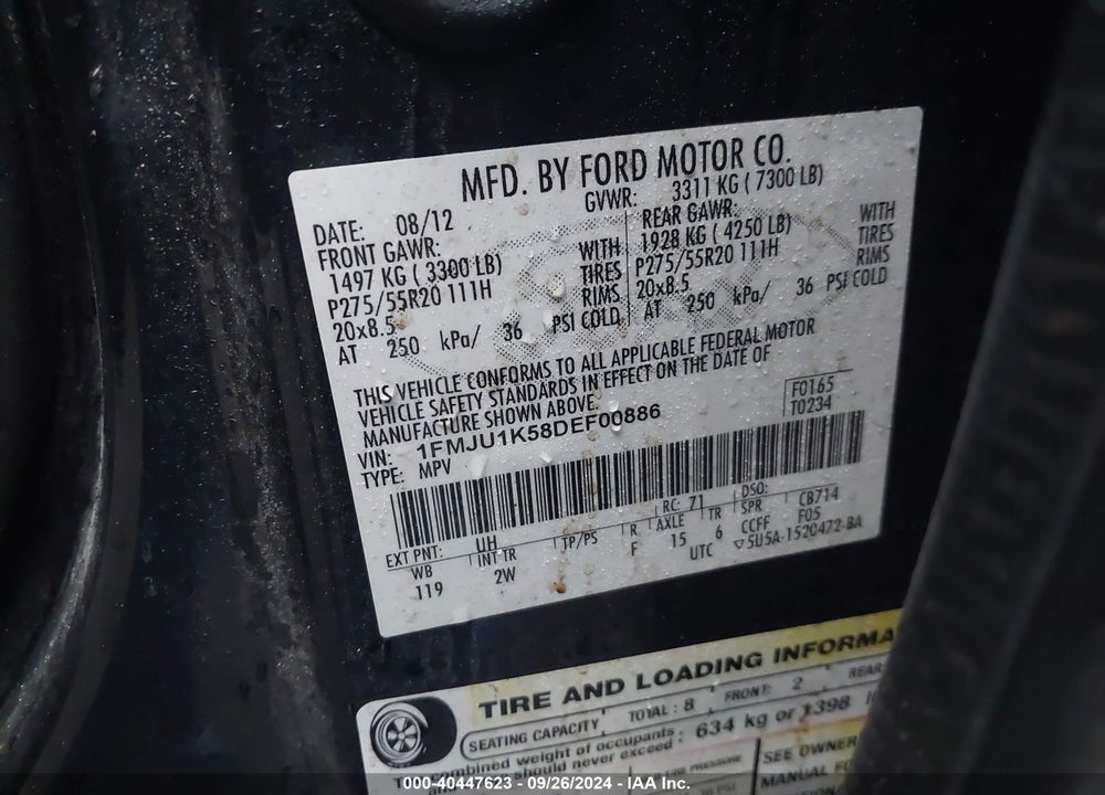 2013 FORD EXPEDITION LIMITED VIN: 1FMJU1K58DEF00886
