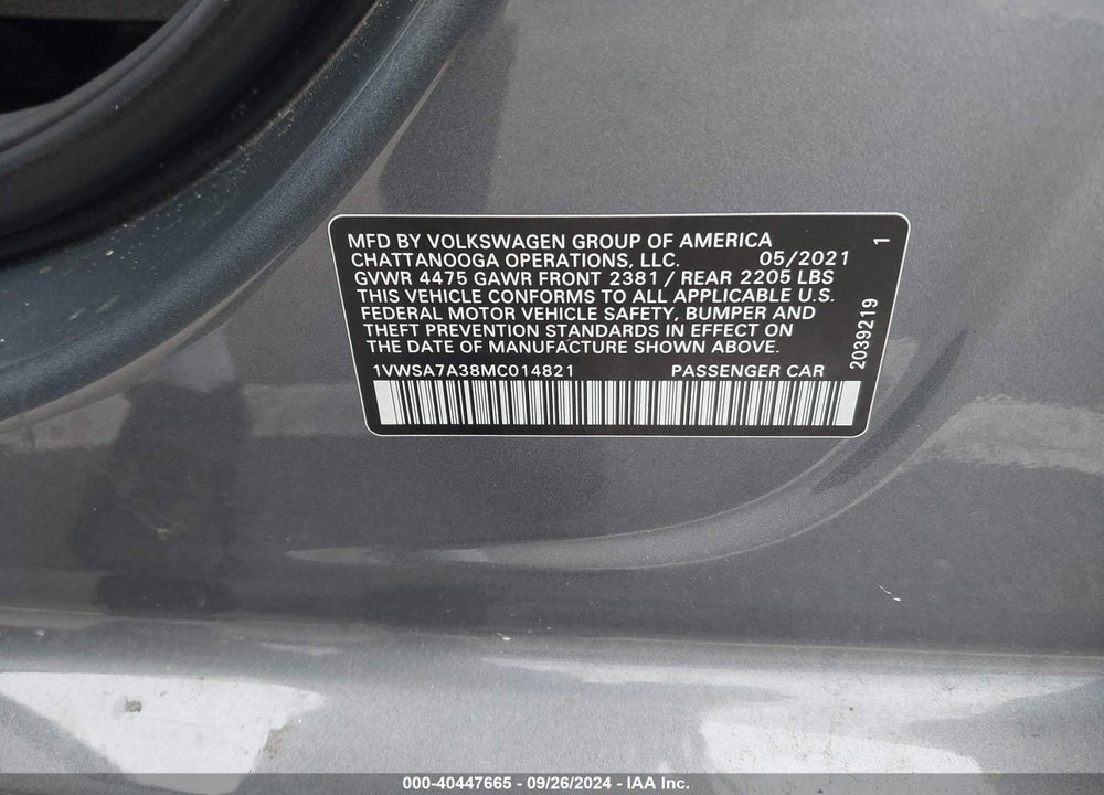 2021 VOLKSWAGEN PASSAT 2.0T SE VIN: 1VWSA7A38MC014821
