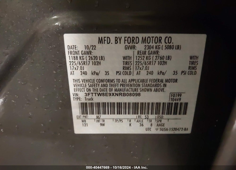 2022 FORD MAVERICK XL VIN: 3FTTW8E9XNRB08098