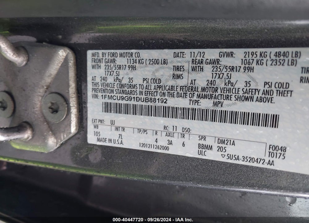 2013 FORD ESCAPE SE VIN: 1FMCU9G91DUB88192