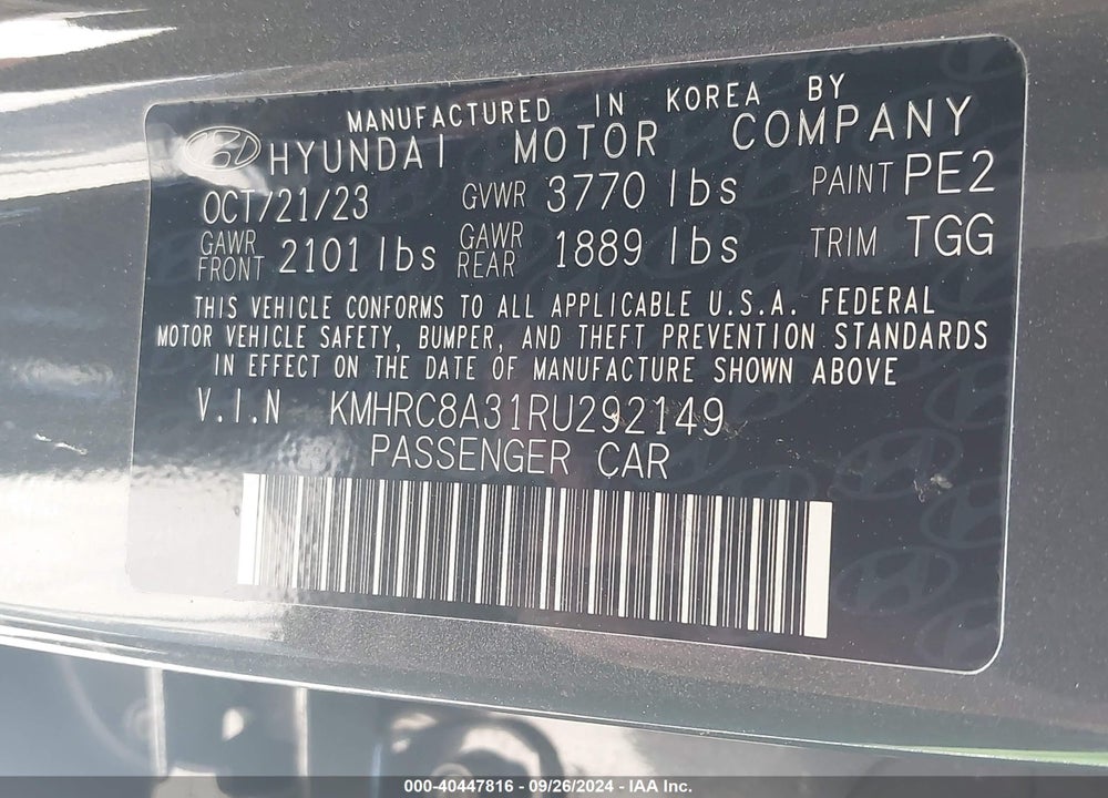 2024 HYUNDAI VENUE SEL VIN: KMHRC8A31RU292149
