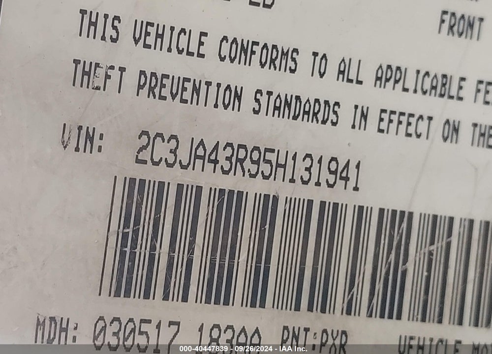 2005 CHRYSLER 300 VIN: 2C3JA43R95H131941