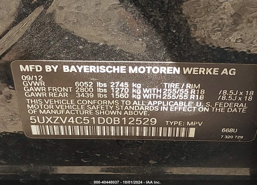 2013 BMW X5 XDRIVE35I/XDRIVE35I PREMIUM/XDRIVE35I SPORT ACTIVITY VIN: 5UXZV4C51D0B12529